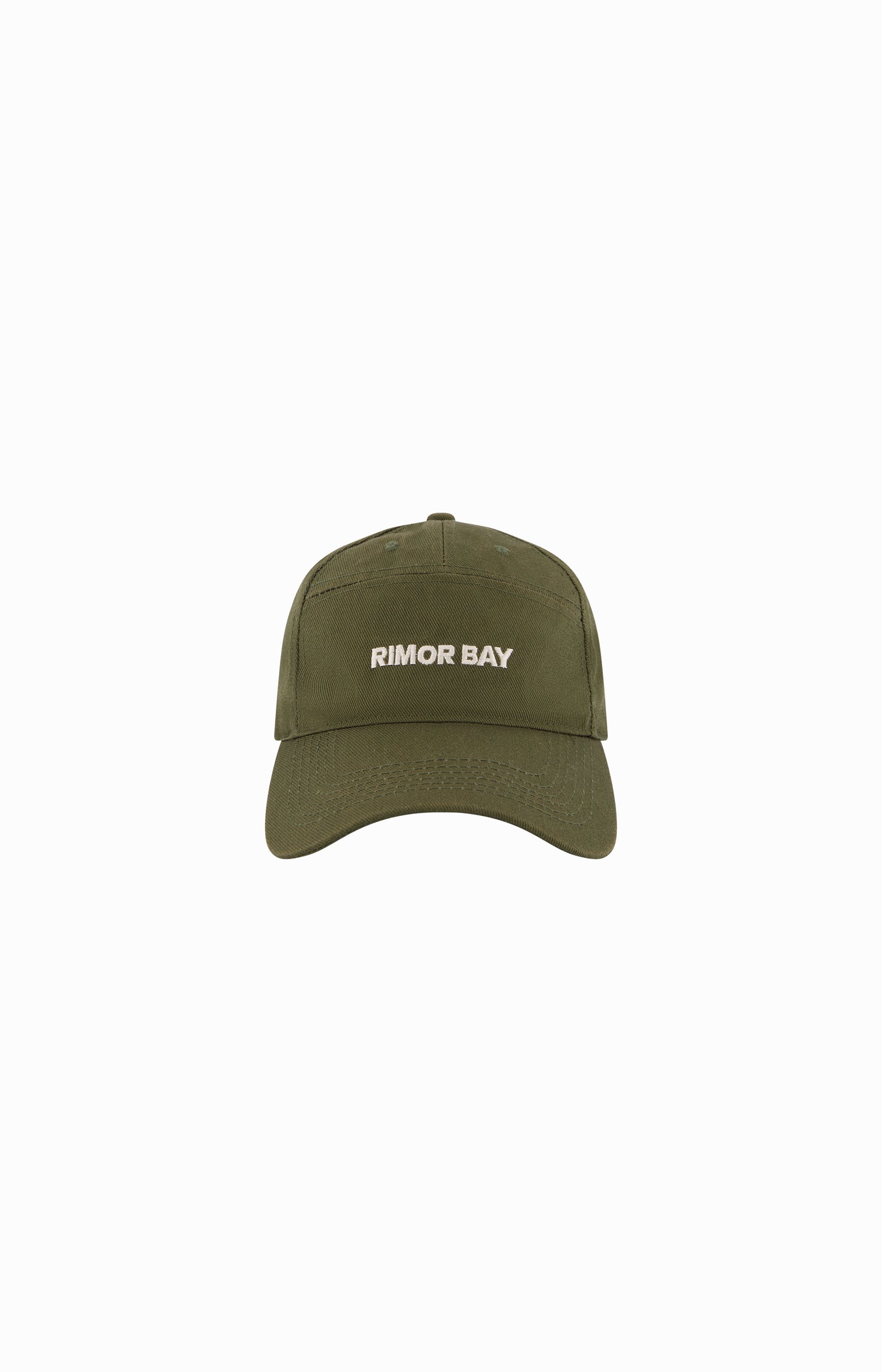 clear cut of Khaki 7 panel cap with logo on front 
