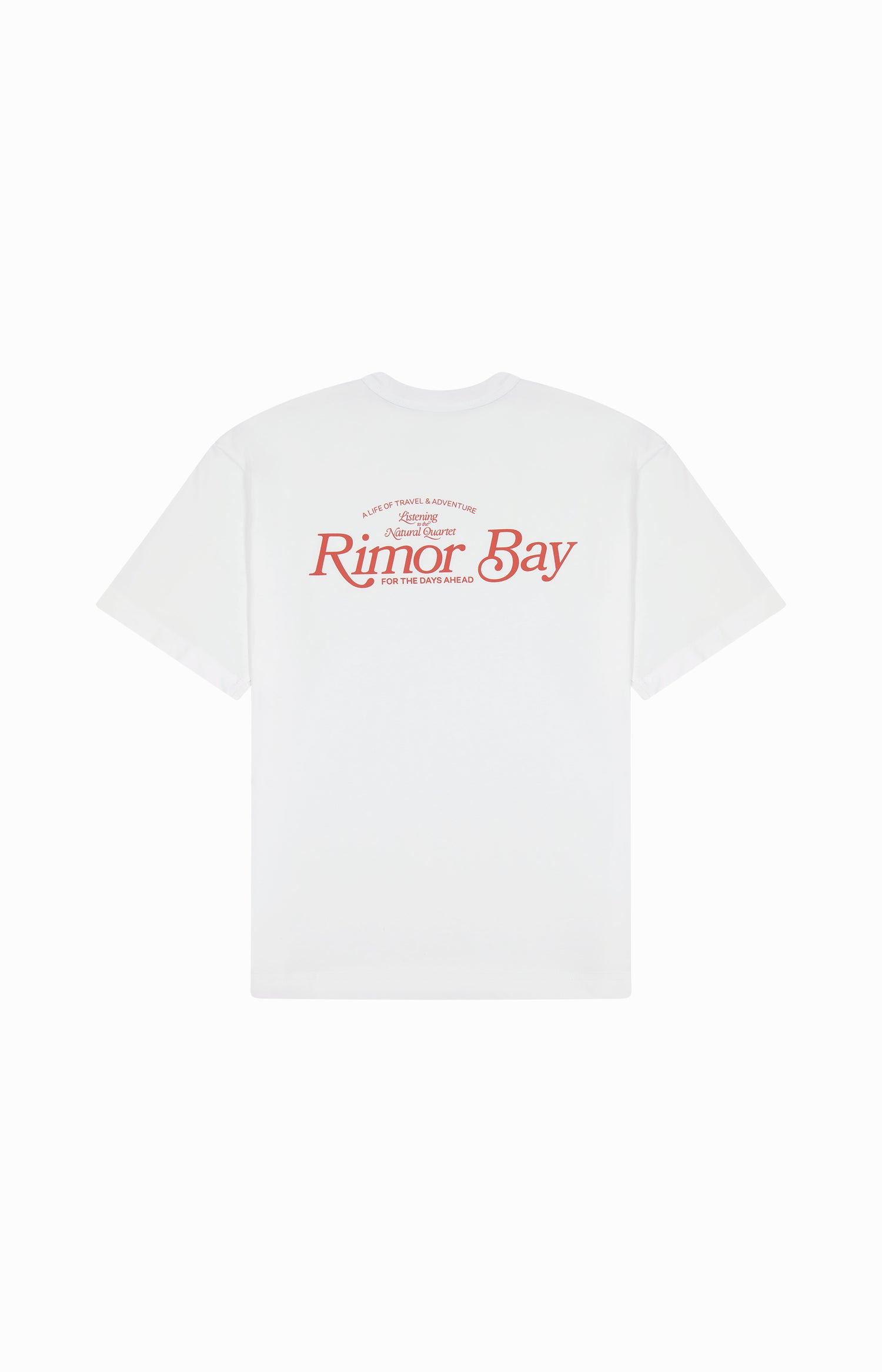 back of short sleeve white tshirt with large printed logo
